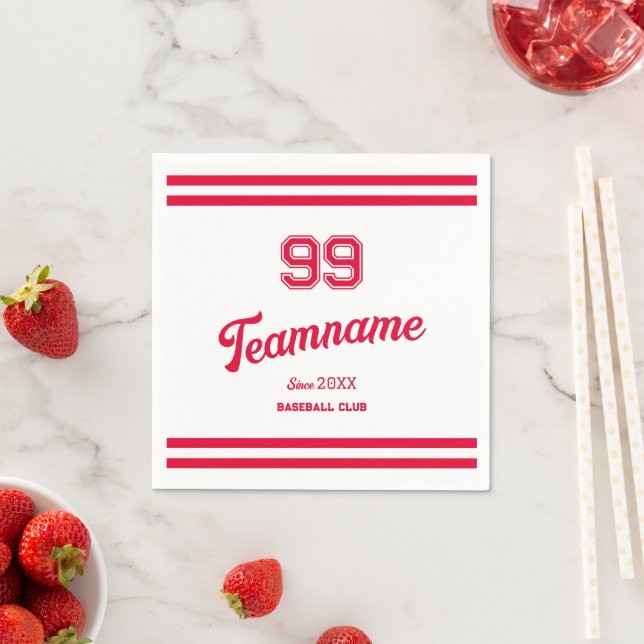 Red Baseball Club Custom Player Number & Team Name Napkins (Insitu)