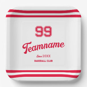 Red Baseball Club Custom Player Number & TeamName Paper Plates