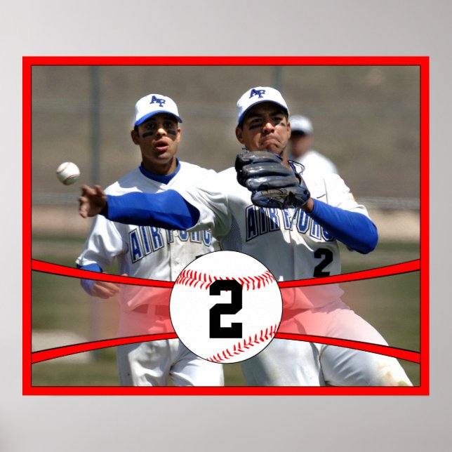 Red Baseball Custom Photo and Jersey Number Poster (Front)