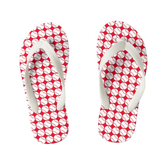 Red Baseball Kids Flip Flops (Footbed)