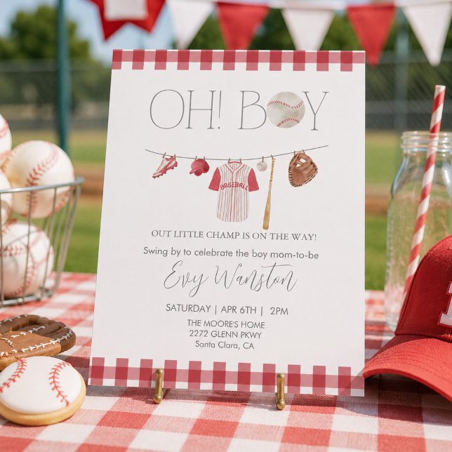 Red baseball Oh, boy baby shower invitation (Creator Uploaded)
