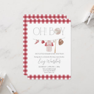 Red baseball Oh, boy baby shower invitation