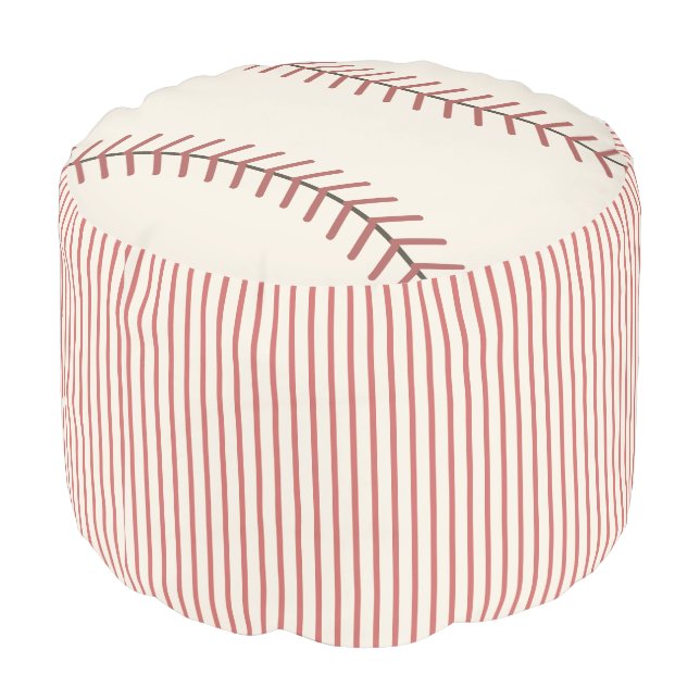Red Baseball Pillow Pouf Ottoman Gift (Angled Back)