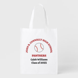 Red Baseball Player Personalized Team Grocery Bag