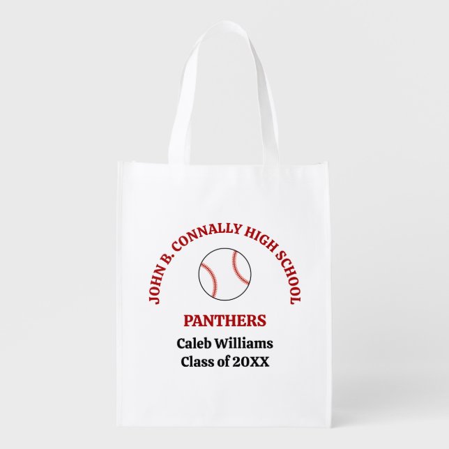 Red Baseball Player Personalized Team Grocery Bag (Front)