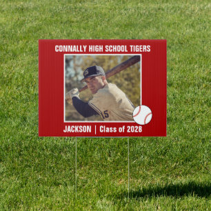 Red Baseball Player Photo League Yard Sign