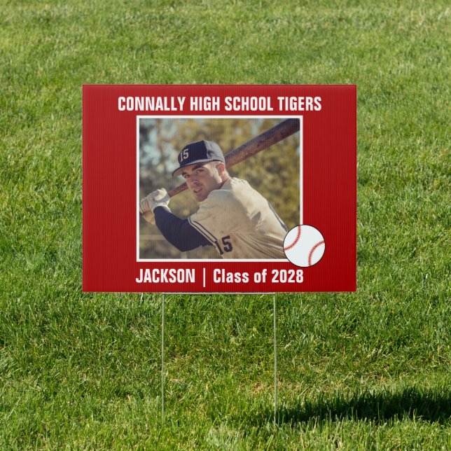 Red Baseball Player Photo League Yard Sign (Insitu)