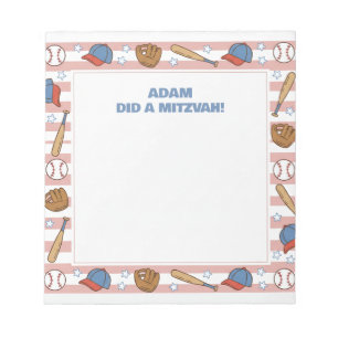 Red Baseball Sport Theme Personalized Mitzvah Notepad