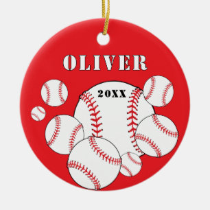 Red Baseball Sports Kids Keepsake Christmas Ceramic Ornament