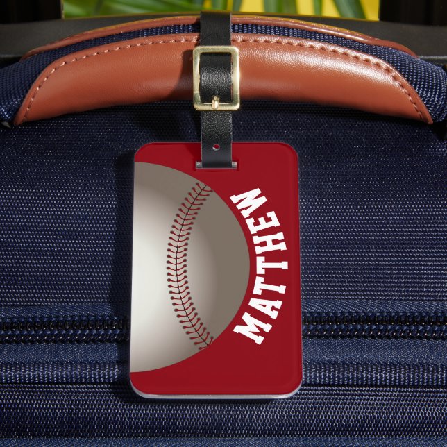 Red Baseball Sports Luggage Tag (Front Insitu 2)