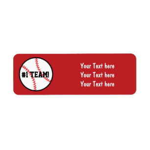 Red Baseball Team Birthday Party Address Labels