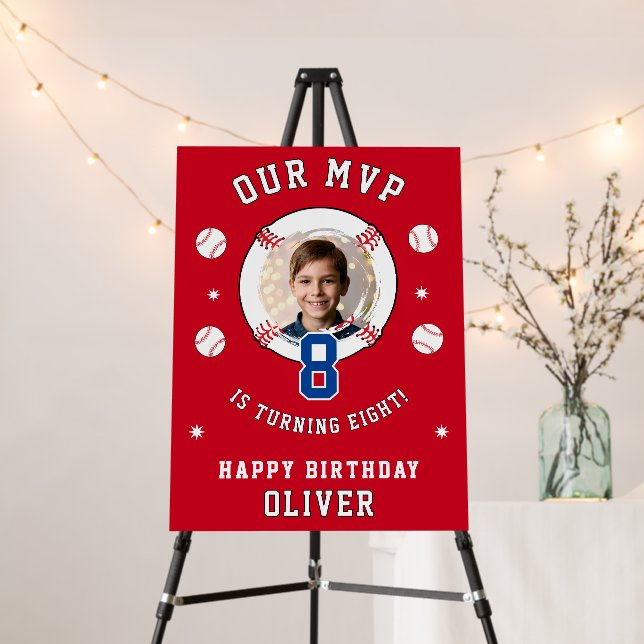 Red Baseball Themed Kids Birthday Photo Foam Board (In Situ (Stand))