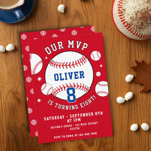 Red Baseball Themed Kids Sports Birthday Invitation