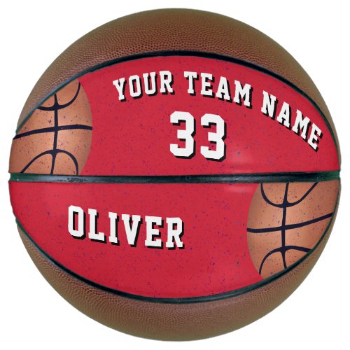 Red Basketball Ball with Player Team Name Number
