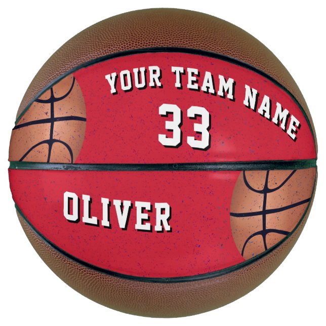 Red Basketball Ball with Player Team Name Number (Front)