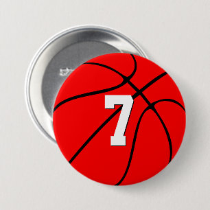 Red Basketball Custom Player Jersey Number Sports Button