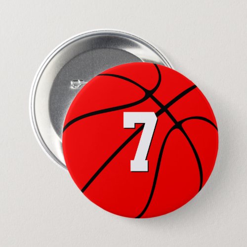 Red Basketball Custom Player Jersey Number Sports Button