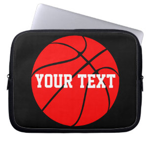 Red Basketball Custom Team Name or Text Sports Laptop Sleeve