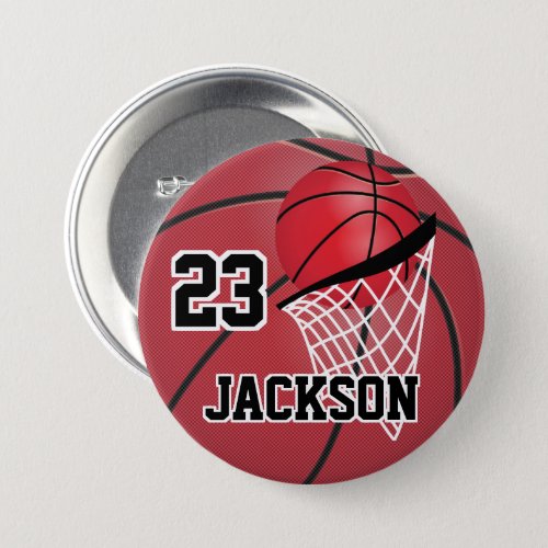 Red Basketball Design  Personalize Button