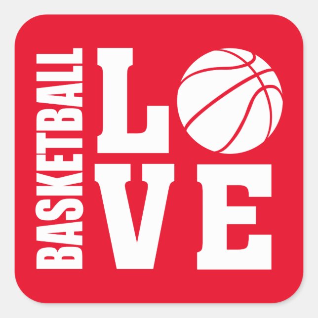Red Basketball Love, Basketball Square Sticker (Front)