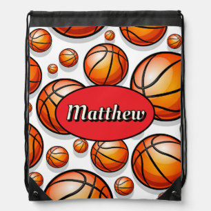 Red basketball pattern name  drawstring bag
