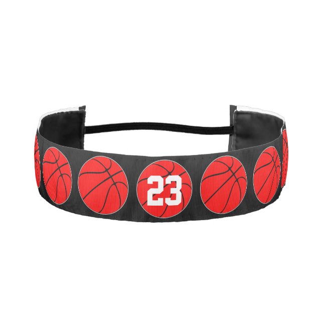 Red Basketball Player Custom Jersey Number Girls Athletic Headband (Front)