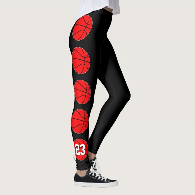 Red Basketball Player Custom Jersey Number Sport Leggings (Right)
