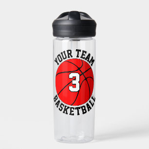 Red Basketball Player Custom Team Name and Number Water Bottle