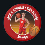 Red Basketball Player High School Photo Magnet<br><div class="desc">This cool customized high school basketball player photo gift features white typography of your team and player name on a red magnet with a ball. Personalize with your student's photograph and class year as a proud sports parent.</div>