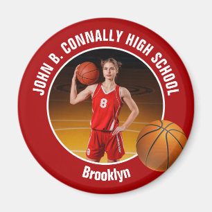 Red Basketball Player High School Photo Magnet