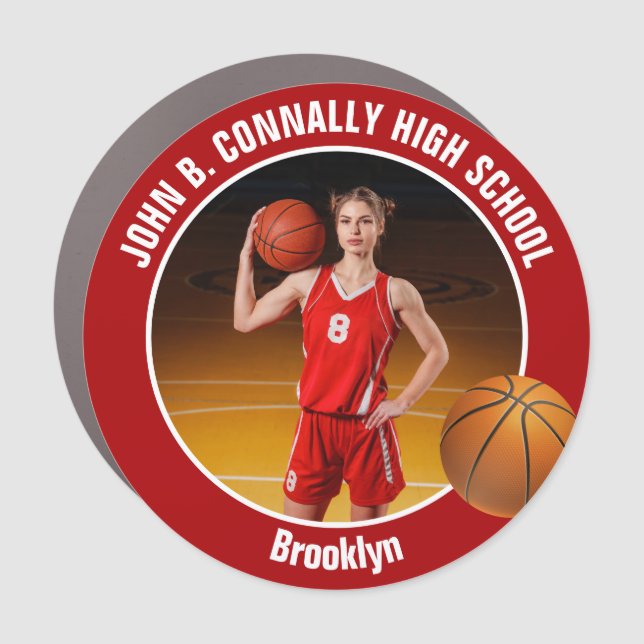Red Basketball Player Photo High School Car Magnet (Front)