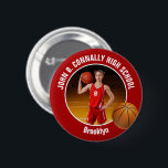 Red Basketball Player Photo High School Spirit Button<br><div class="desc">This cool customized high school basketball player photo gift features white typography of your team and player name on a red button with a ball. Personalize with your student's photograph and class year as a proud sports parent. A mom and dad can wear these buttons to sports games.</div>