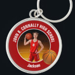 Red Basketball Player Photo High School Spirit Keychain<br><div class="desc">This cool customized high school basketball player photo gift features white typography of your team and player name on a red keychain with a ball. Personalize with your student's photograph and class year as a proud sports parent. A great present for mom and dad.</div>