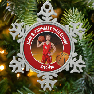 Red Basketball Player Photo Keepsake Gift Snowflake Pewter Christmas Ornament