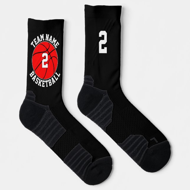 Red Basketball Player Team Name and Number Sports Socks (Right)