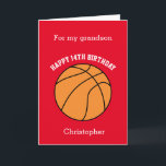 Red Basketball Sport 14th Birthday Card<br><div class="desc">A red personalized basketball 14th birthday card for grandson, nephew, brother, etc. You will be able to easily personalize the front with his name. The inside reads a birthday message, which you can easily edit as well. You can personalize the back of this basketball birthday card with the year. This...</div>