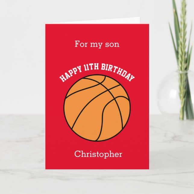 Red Basketball Sports 11th Birthday Card (Front)