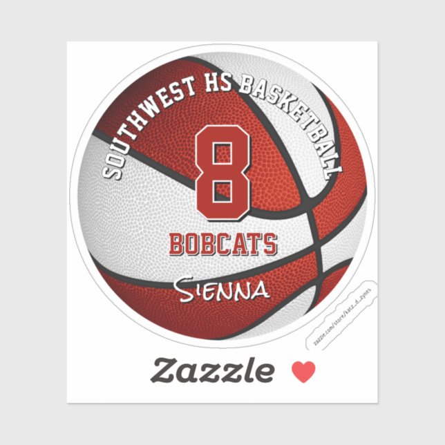 red basketball team colors kids name sticker (Sheet)