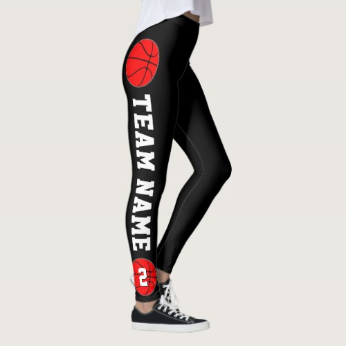 Red Basketball Team Name  Player Number Sports Leggings