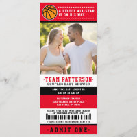Red Basketball Ticket Couples Baby Shower Photo