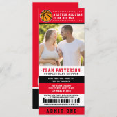 Red Basketball Ticket Couples Baby Shower Photo Invitation (Front/Back)