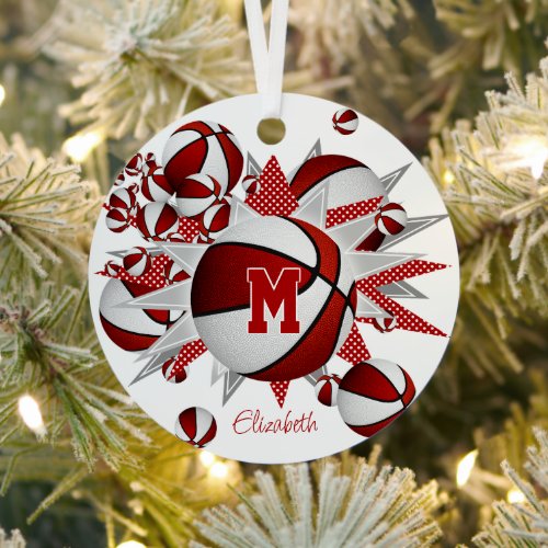 red basketballs stars girls commemorative year metal ornament