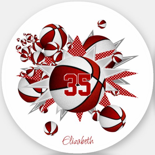 red basketballs stars girls jersey number  sticker