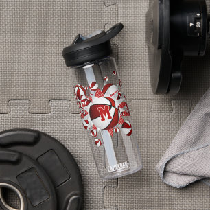 red basketballs stars girls monogrammed water bottle