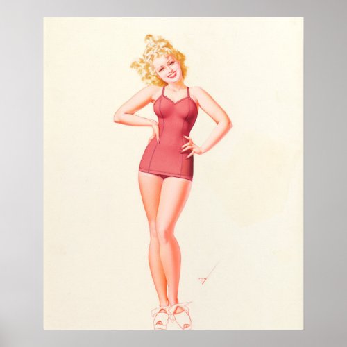 Red Bathing Suit Pin Up Art Poster