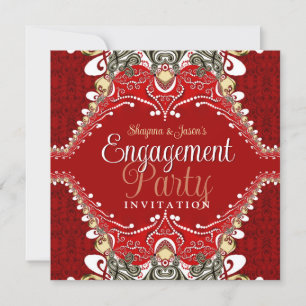 Red Batik Bohemian Engagement Party Invitation
