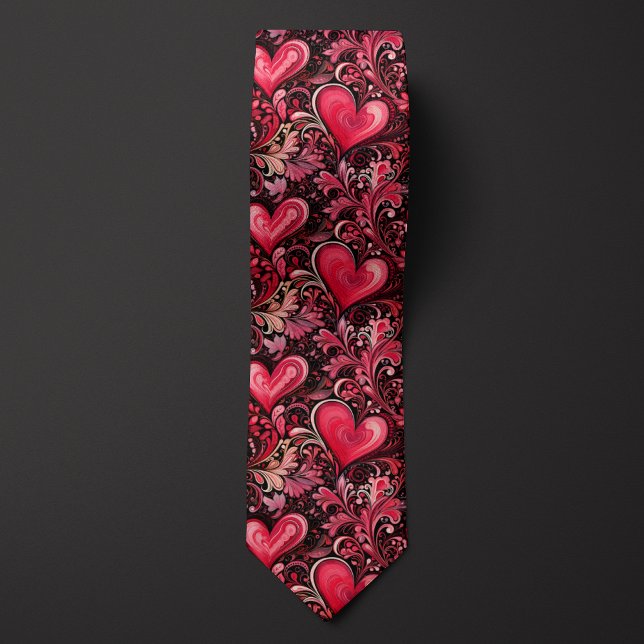 Red Batik-inspired Valentine Heart  Neck Tie (Creator Uploaded)