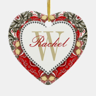 Red Batik Monogram Love Heart Ornament