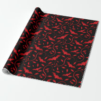 Red bats and leaves pattern wrapping paper