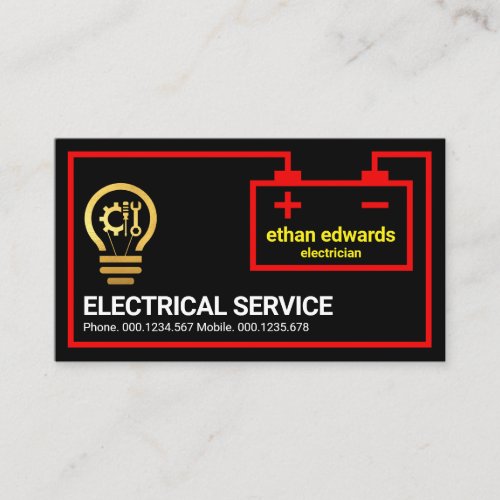 Red Battery Electrical Circuit Frame Business Card